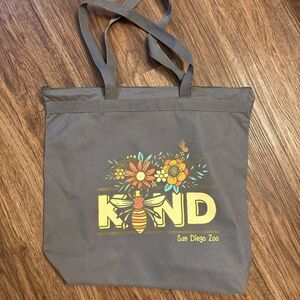 San Diego Zoo Canvas Tote Be Kind Tote Reusable Bag Gray‎ Floral Bee